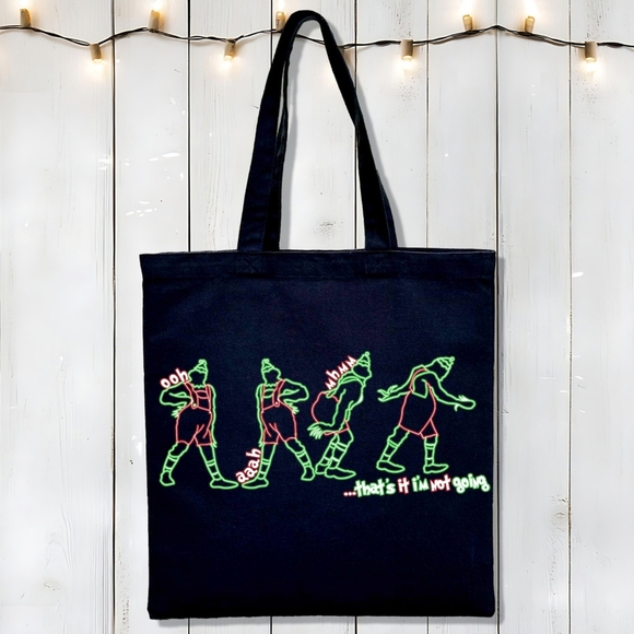 Christmas Neon Green Grinch Thats It Im Not Going Funny Black Cotton Canvas Tote - Picture 1 of 2